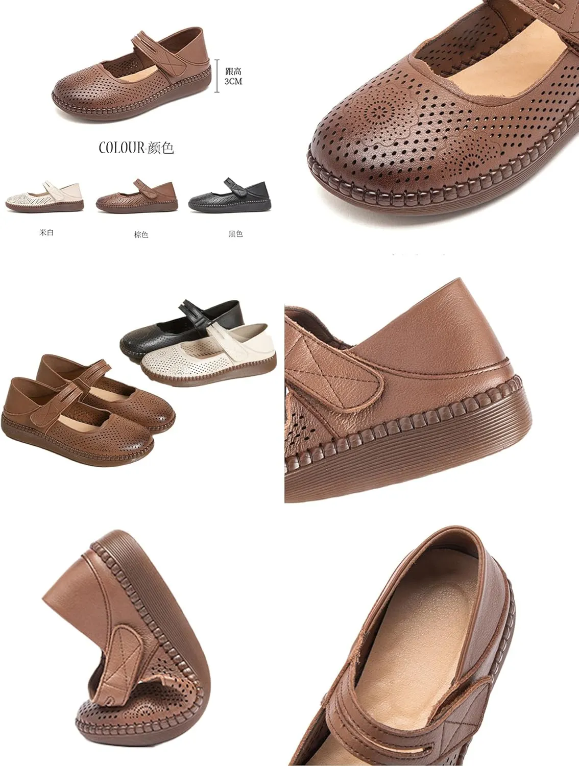 Women's Leather Mary Jane Flats,Comfortable Breathable Closed Toe Adjustable Strap Non-Slip Oxford Casual Dress Shoes