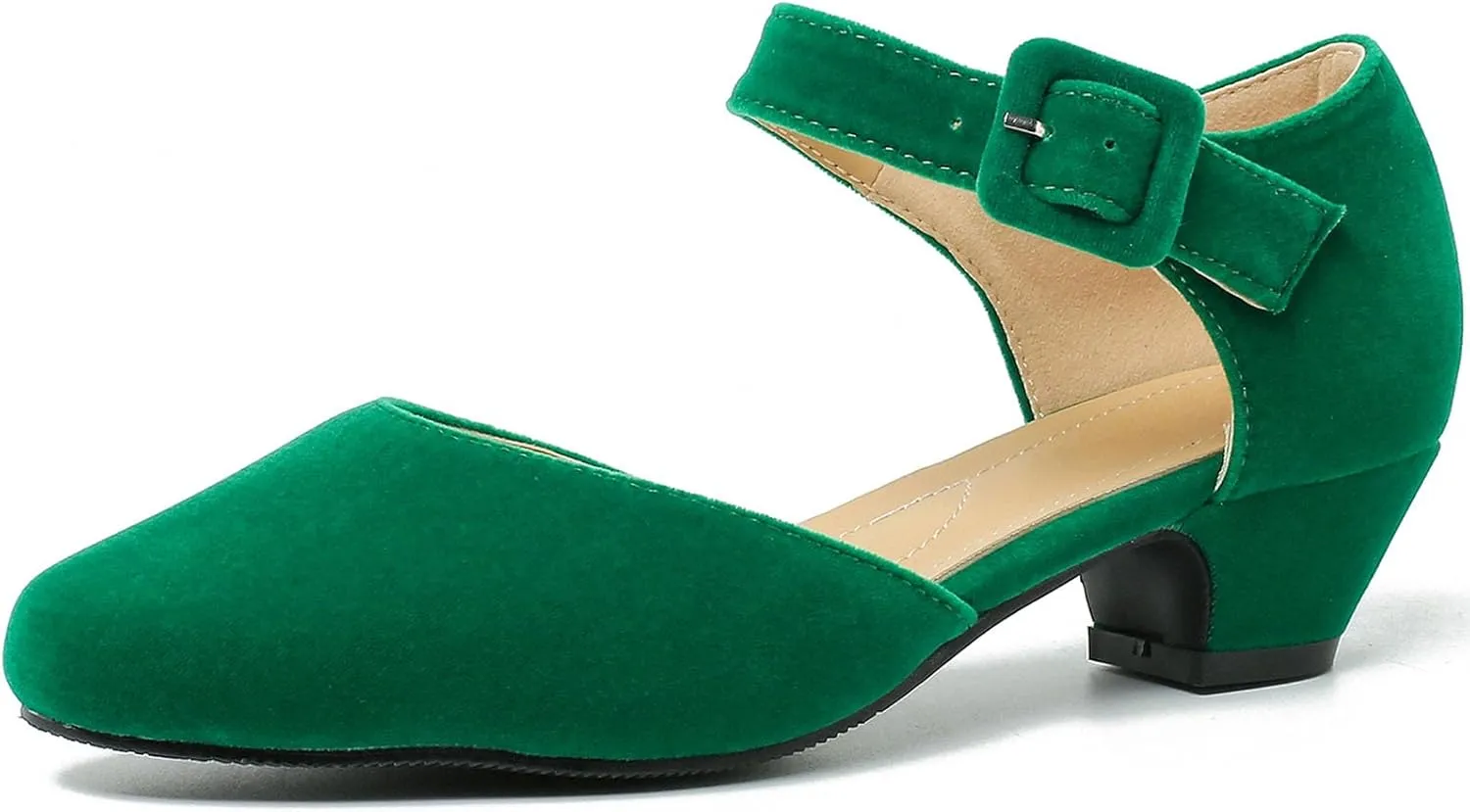 Women's Low Block Heels Ankle Buckle Strap Closed Toe Comfortable Chunky Heel Dress Work Pumps