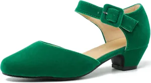 Women's Low Block Heels Ankle Buckle Strap Closed Toe Comfortable Chunky Heel Dress Work Pumps