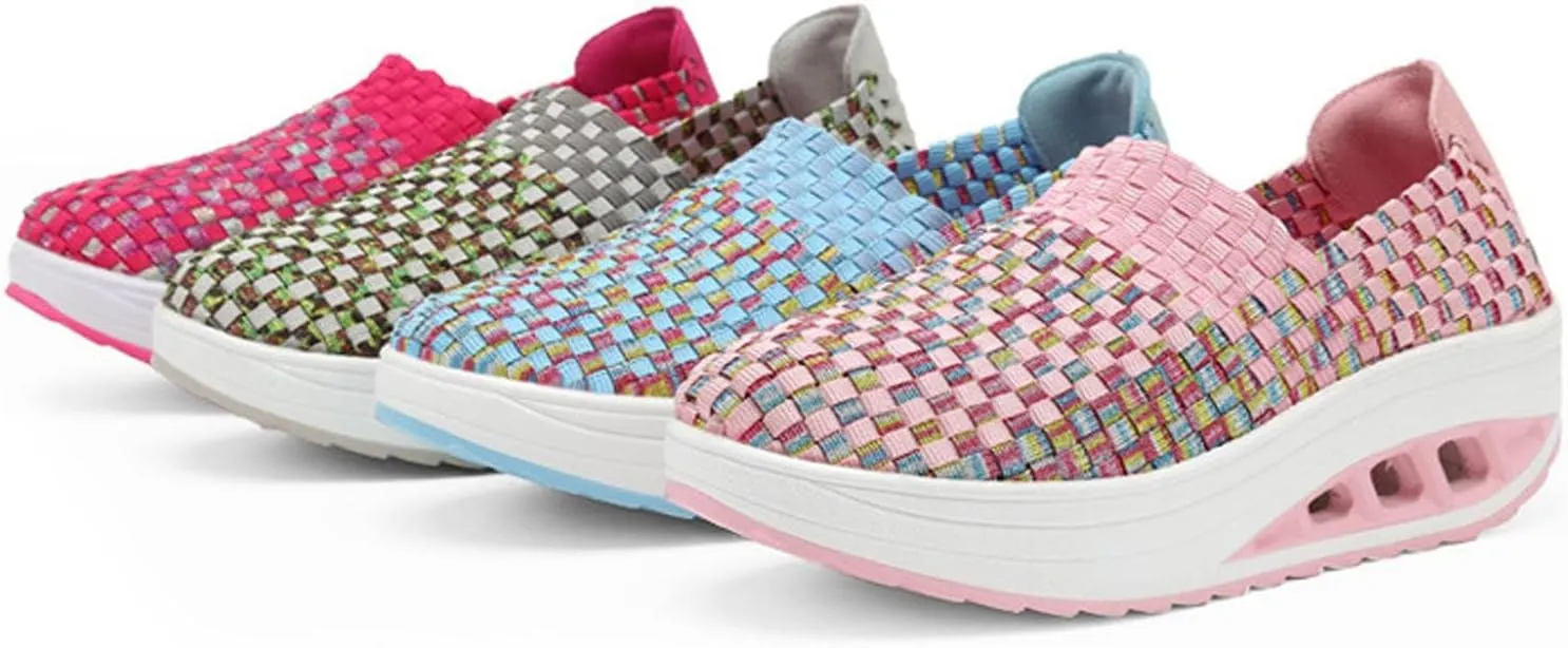 Women's Mesh Woven Breathable Slip On Orthopedic Walking Shoes,Fashion Wedge Platform Slip on Loafer Walking Shoes with Arch Support