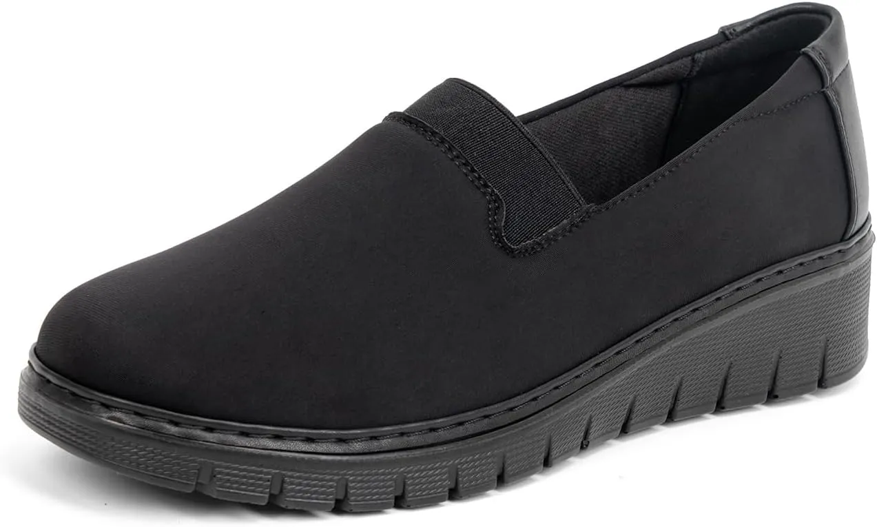 Womens Orthopedic Loafers Round Toe Comfortable Slip-on Bunions Work Shoes Stretchy Walking Orthotic Shoes with Arch Support