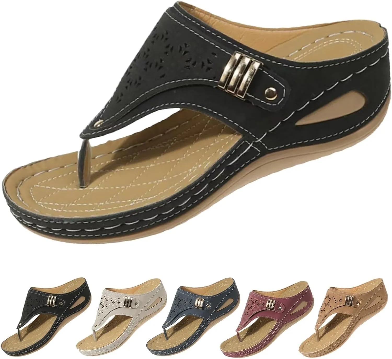 Womens Orthopedic Sandals Breathable Mesh Arch Support Platform Wedges Comfortable Flip Flops Slip on Sandal