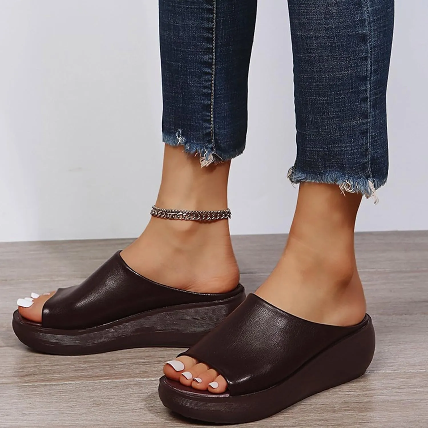 Womens Orthopedic Sandals Summer Comfortable Orthotic Wedges Shoes Platform Arch Support Slip Sandals Beach Walking Slippers Outdoor Slip On Sandal