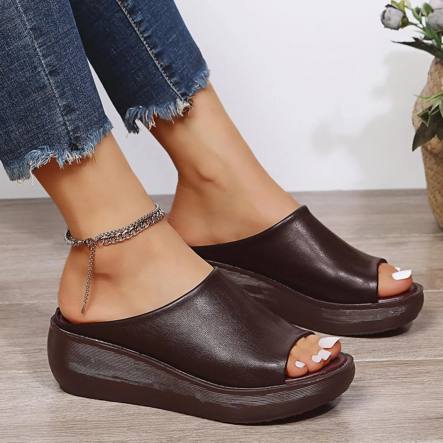 Womens Orthopedic Sandals Summer Comfortable Orthotic Wedges Shoes Platform Arch Support Slip Sandals Beach Walking Slippers Outdoor Slip On Sandal
