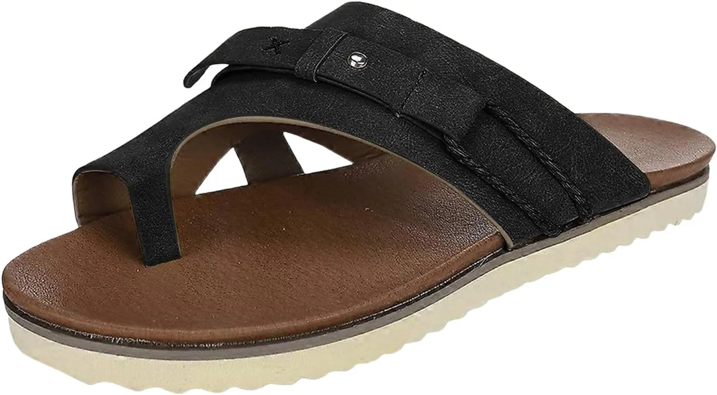 Womens Orthopedic Sandals Summer Comfy Big Toe Correction Sandal Walking Bunion Flip Flops Lightweight Breathable Leather Workout Slippers Platform Flat Sole Beach Shoes