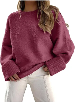 Women's Oversized Crewneck Sweaters Fall Casual Chunky Warm Pullover Long Sleeve Lightweight 2024 Tops