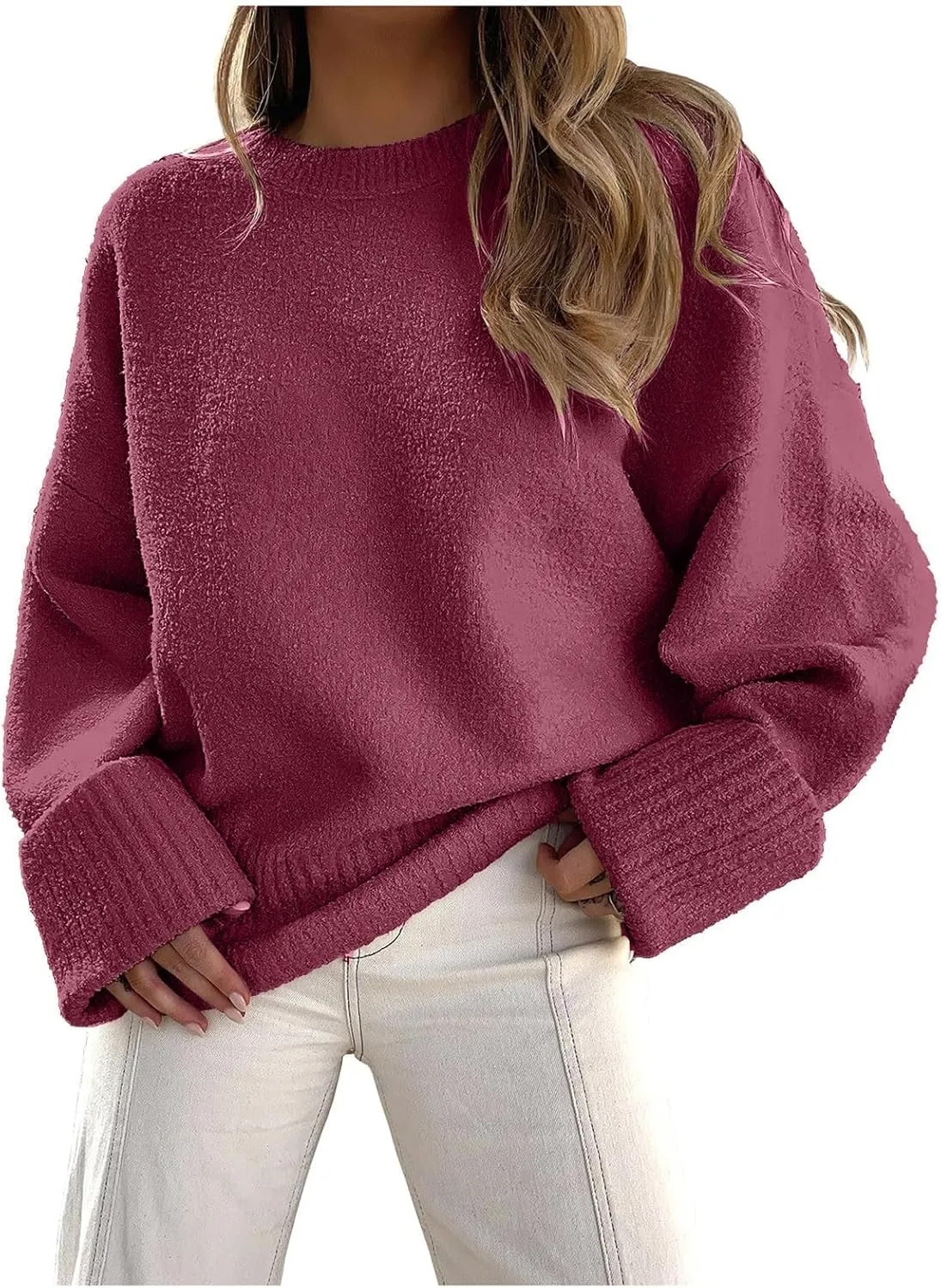 Women's Oversized Crewneck Sweaters Fall Casual Chunky Warm Pullover Long Sleeve Lightweight 2024 Tops