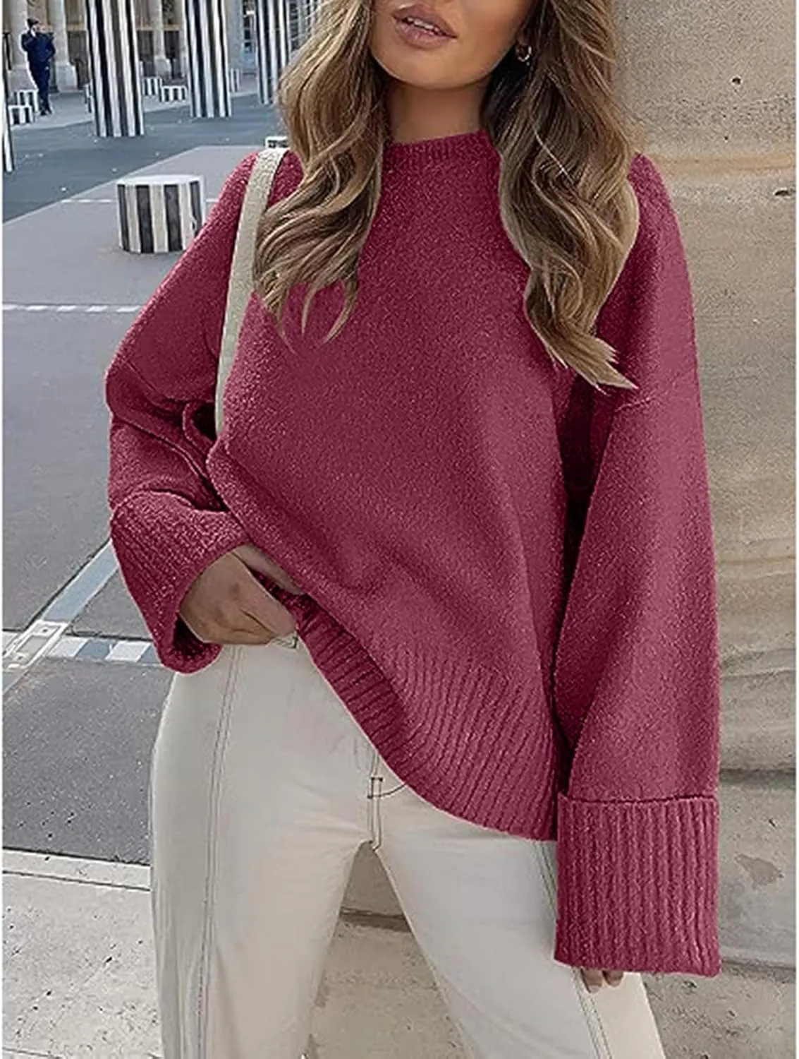 Women's Oversized Crewneck Sweaters Fall Casual Chunky Warm Pullover Long Sleeve Lightweight 2024 Tops