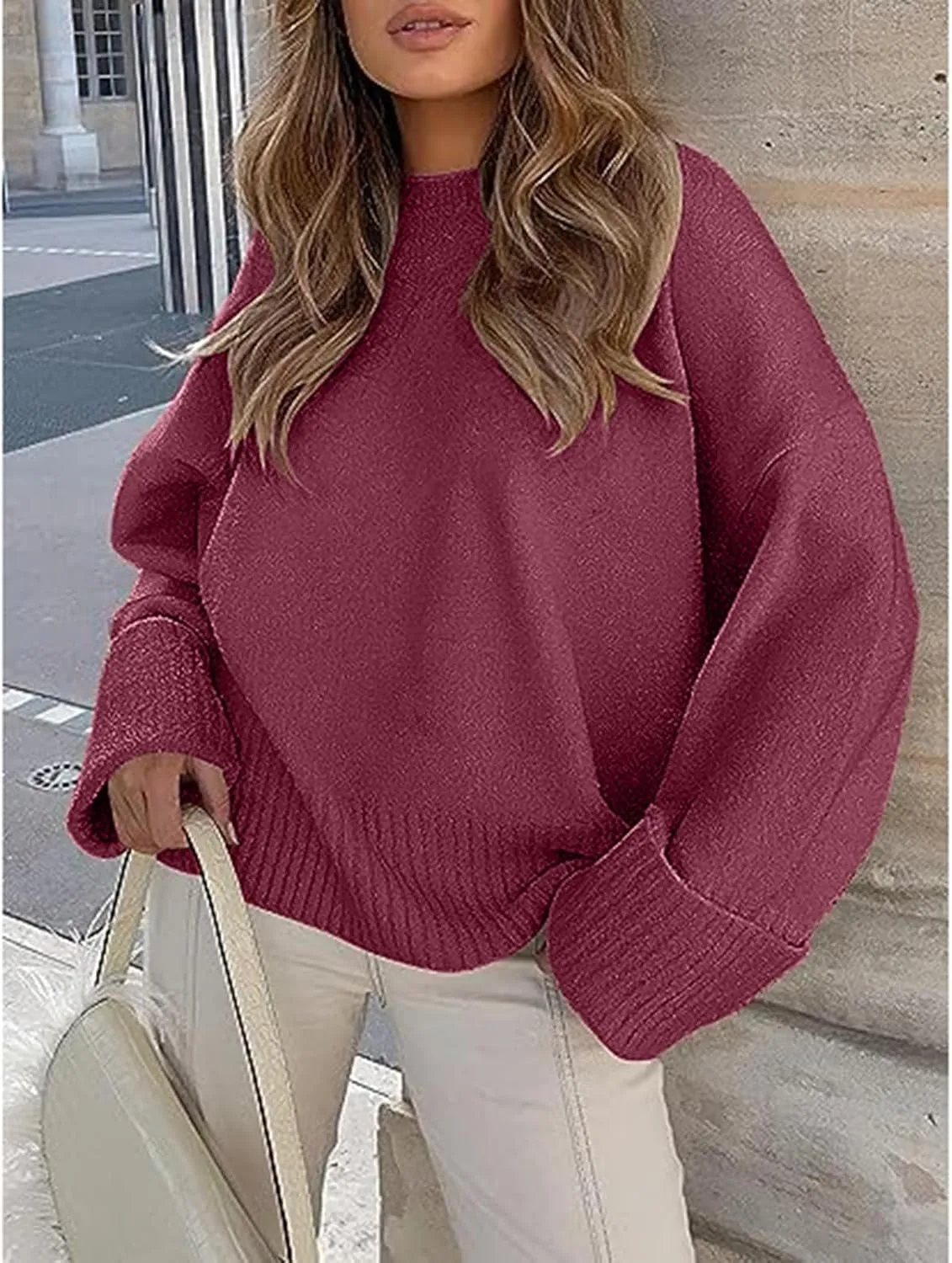 Women's Oversized Crewneck Sweaters Fall Casual Chunky Warm Pullover Long Sleeve Lightweight 2024 Tops