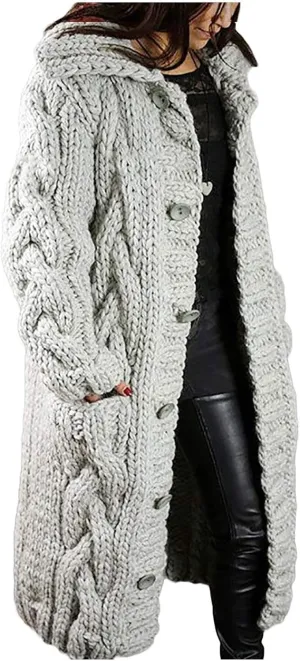 Women's Oversized Open Front Long Sleeve Cardigan Chunky Knit Sweaters Winter Open Front with Pockets Knit Sweater Tops