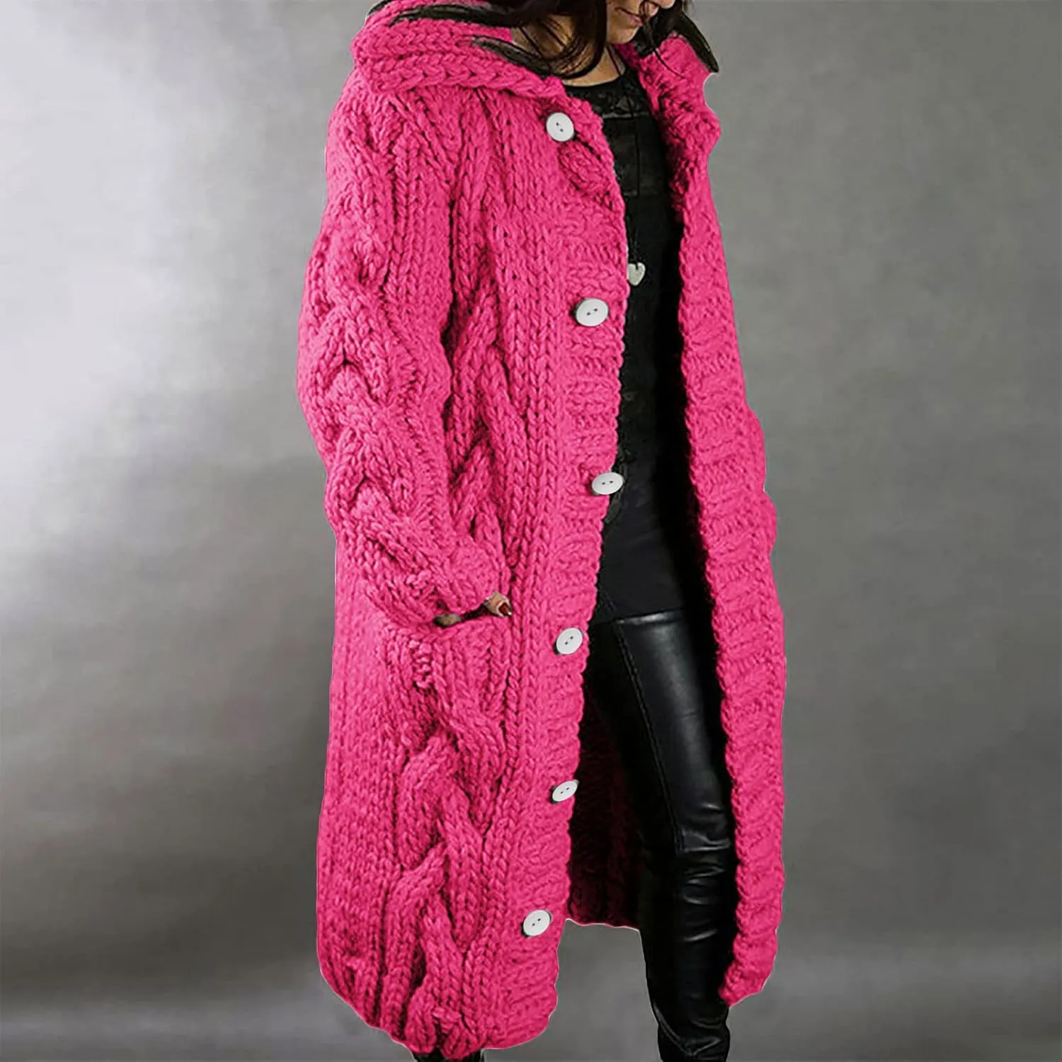 Women's Oversized Open Front Long Sleeve Cardigan Chunky Knit Sweaters Winter Open Front with Pockets Knit Sweater Tops