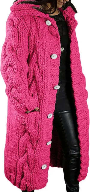 Women's Oversized Open Front Long Sleeve Cardigan Chunky Knit Sweaters Winter Open Front with Pockets Knit Sweater Tops