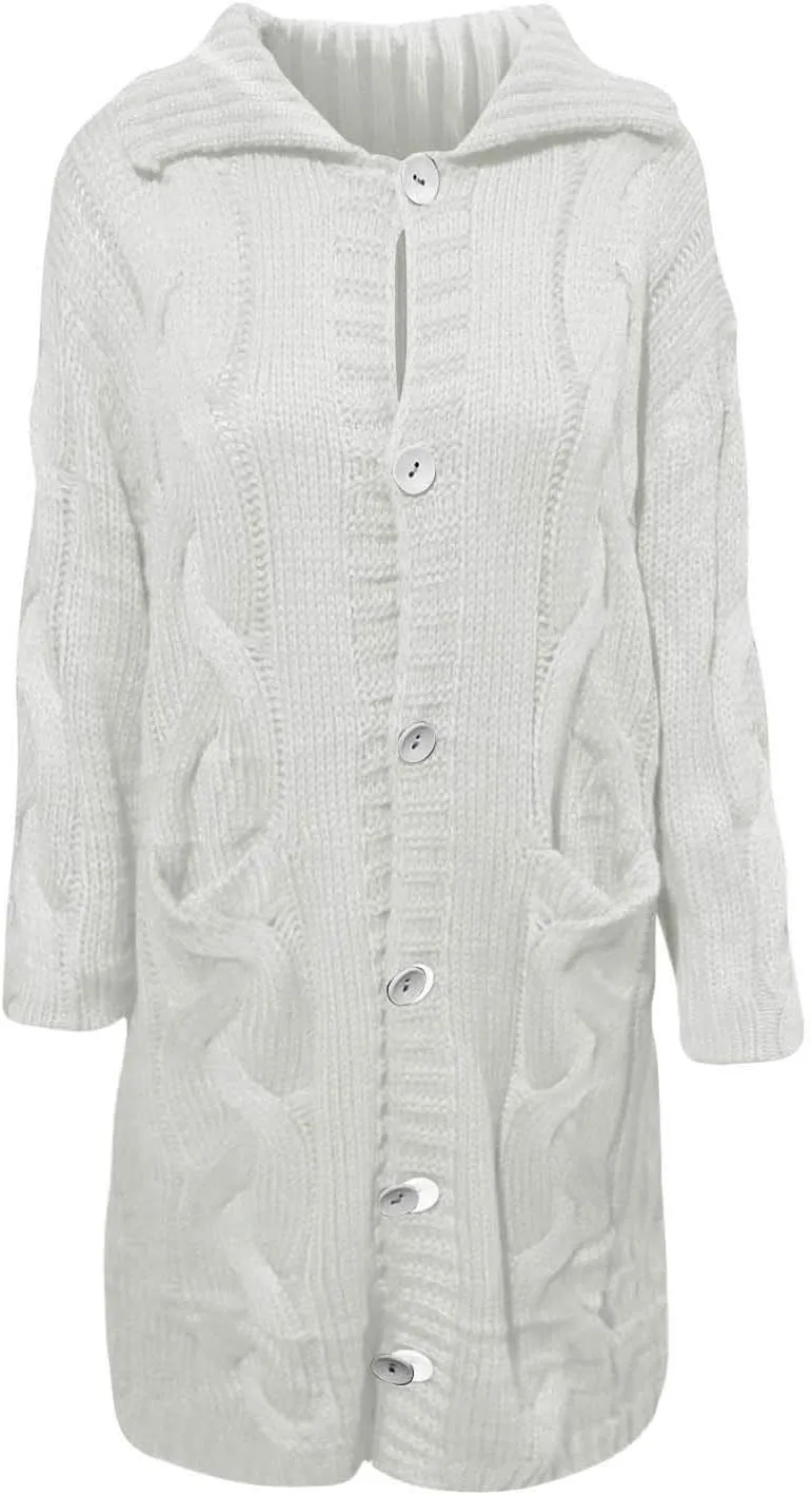 Women's Oversized Open Front Long Sleeve Cardigan Chunky Knit Sweaters Winter Open Front with Pockets Knit Sweater Tops
