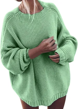 Women's Oversized Sweaters Loose Solid Casual Batwing Sleeve Mock Neck Chunky Knit Pullover Sweater Tops