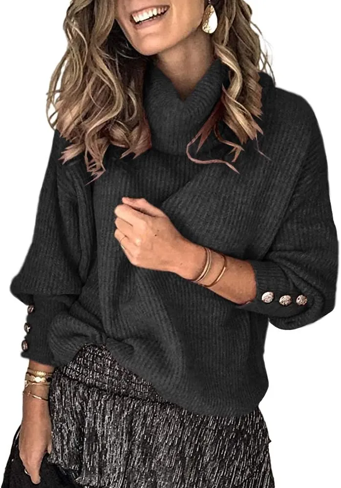 Women's Oversized Turtleneck Chunky Pullover Sweaters Cowl Neck Long Sleeve Winter Slouchy Loose Knit Sweaters
