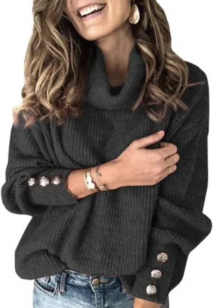 Women's Oversized Turtleneck Chunky Pullover Sweaters Cowl Neck Long Sleeve Winter Slouchy Loose Knit Sweaters