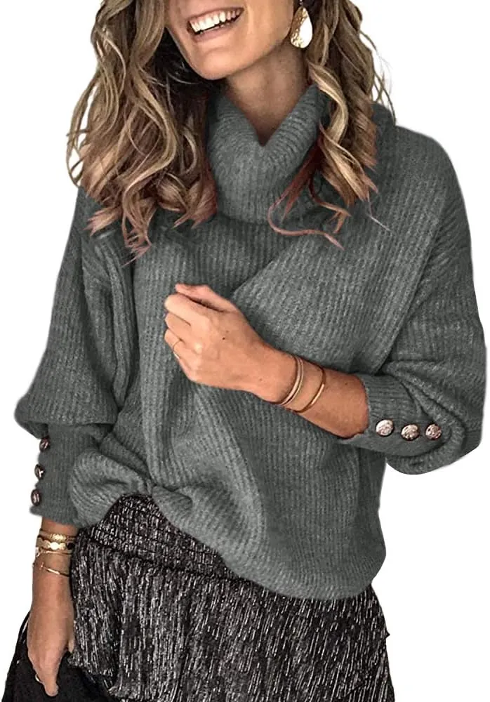 Women's Oversized Turtleneck Chunky Pullover Sweaters Cowl Neck Long Sleeve Winter Slouchy Loose Knit Sweaters