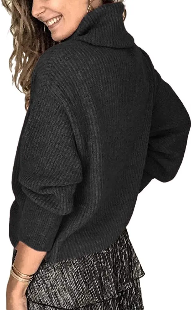 Women's Oversized Turtleneck Chunky Pullover Sweaters Cowl Neck Long Sleeve Winter Slouchy Loose Knit Sweaters