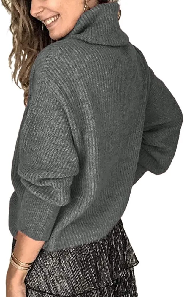 Women's Oversized Turtleneck Chunky Pullover Sweaters Cowl Neck Long Sleeve Winter Slouchy Loose Knit Sweaters