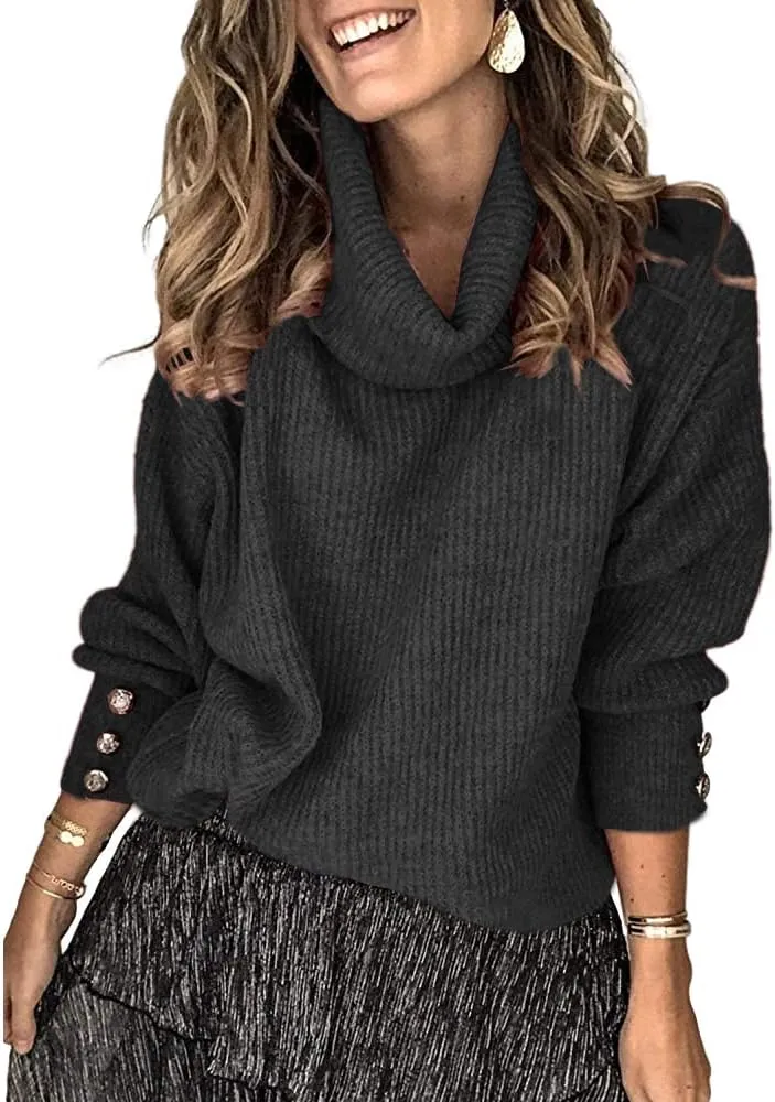 Women's Oversized Turtleneck Chunky Pullover Sweaters Cowl Neck Long Sleeve Winter Slouchy Loose Knit Sweaters