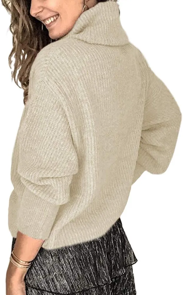 Women's Oversized Turtleneck Chunky Pullover Sweaters Cowl Neck Long Sleeve Winter Slouchy Loose Knit Sweaters