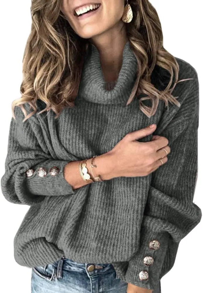 Women's Oversized Turtleneck Chunky Pullover Sweaters Cowl Neck Long Sleeve Winter Slouchy Loose Knit Sweaters