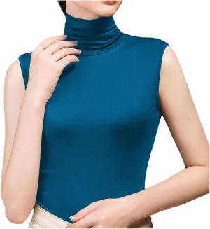 Women's Pile Neck Sleeveless Under A Tight Vest High Neck Thin Base Lacy Top Women