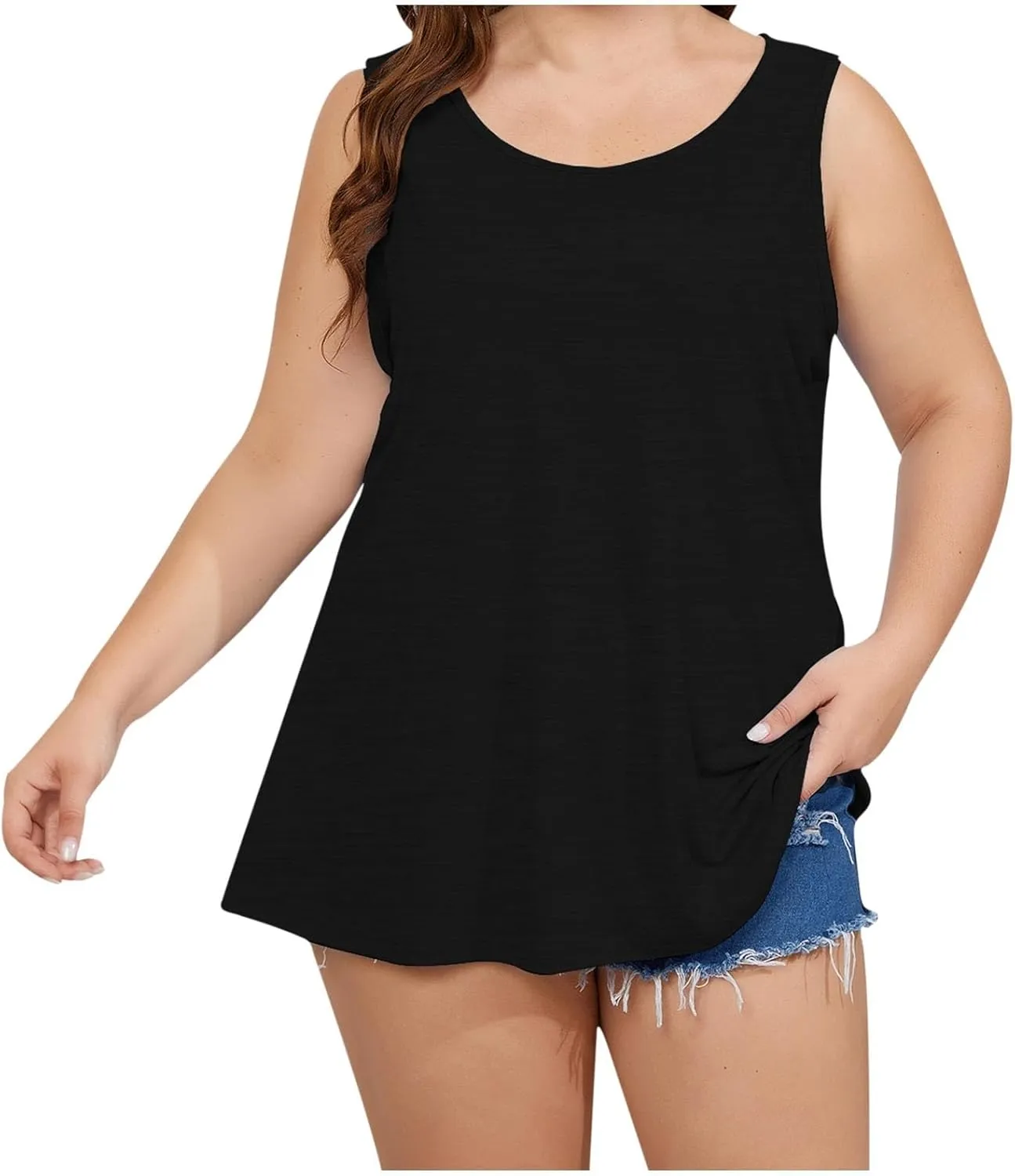 Womens Plus Size Tank Tops Loose Fit Casual Scoop Neck Shirts Flowy Sleeveless Summer Tshirts Ladies Basic Tees