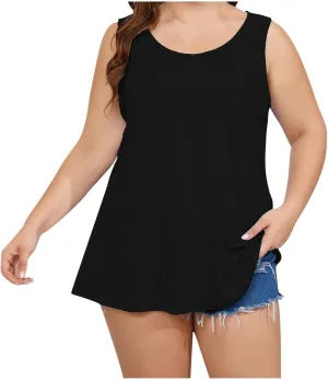Womens Plus Size Tank Tops Loose Fit Casual Scoop Neck Shirts Flowy Sleeveless Summer Tshirts Ladies Basic Tees