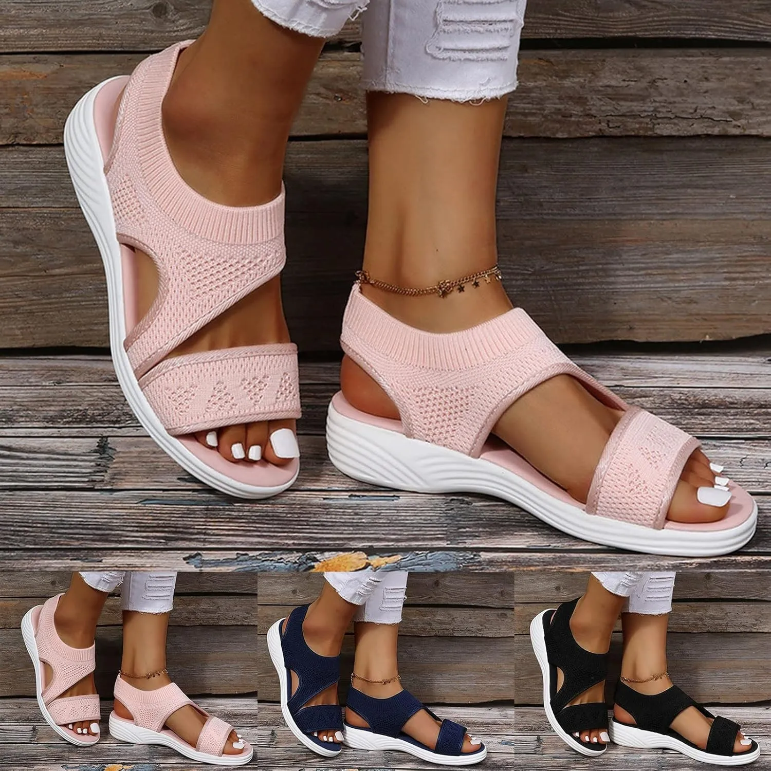 Womens Sandals Comfortable Dressy Walking Platform Ankle Strap Shoes Casual Wedge Sandals with Arch Support Beach Sandals