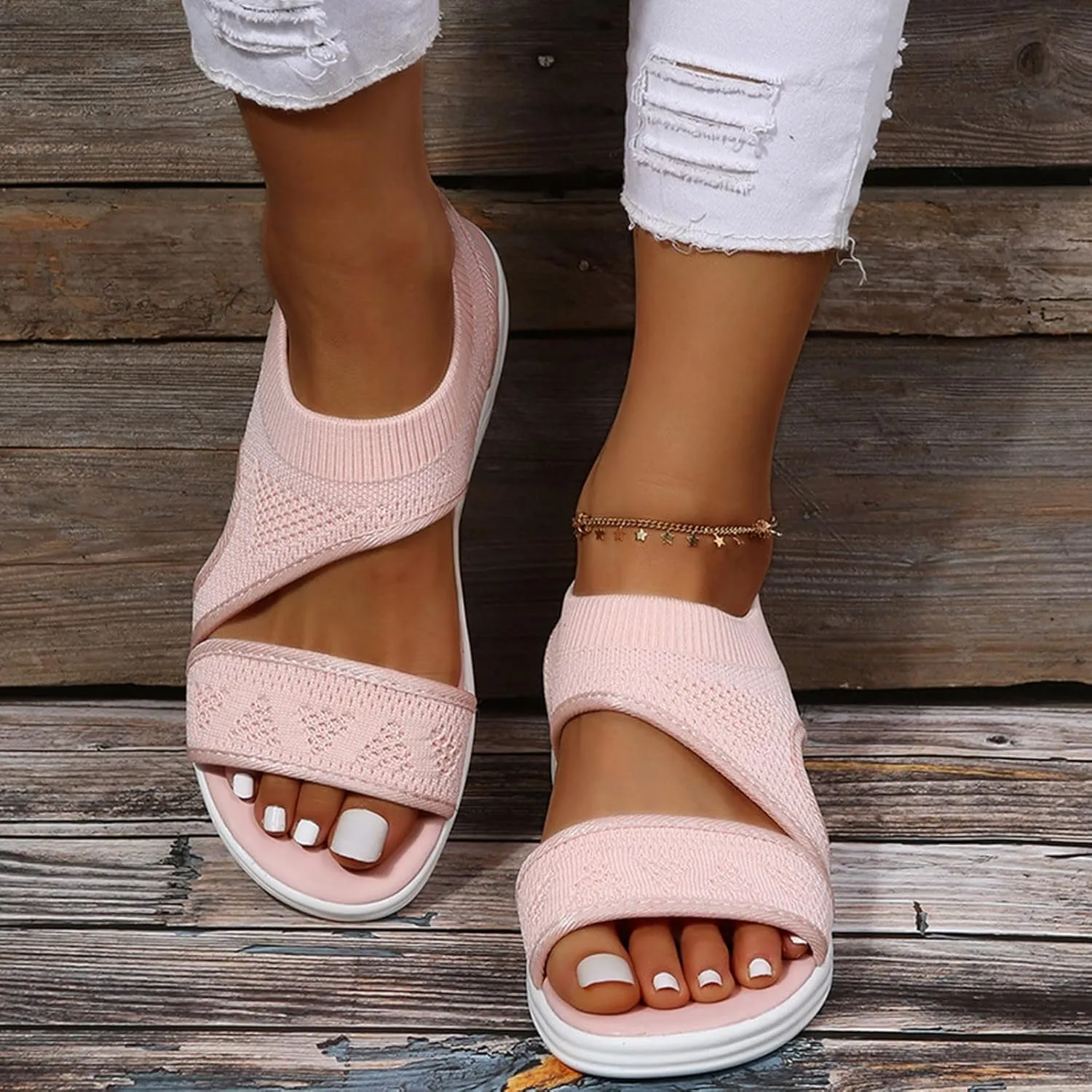 Womens Sandals Comfortable Dressy Walking Platform Ankle Strap Shoes Casual Wedge Sandals with Arch Support Beach Sandals