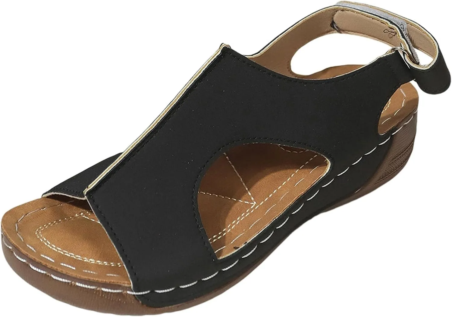 Womens Sandals Wedge Comfortable Orthopedic Slip On Beach Sandals Open Toe Lightweight Yoga Ma Shoes and Hook and Loop Closure Ankle Strap Available Shoes with Arch Support