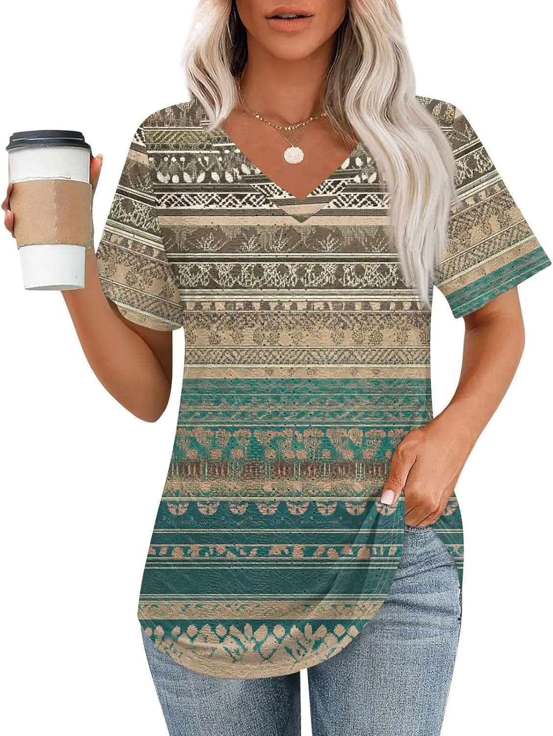 Womens Shirts V Neck Short Sleeve Casual Summer Tops Loose Fit Basic Tees with Curved Hem Trendy 2025