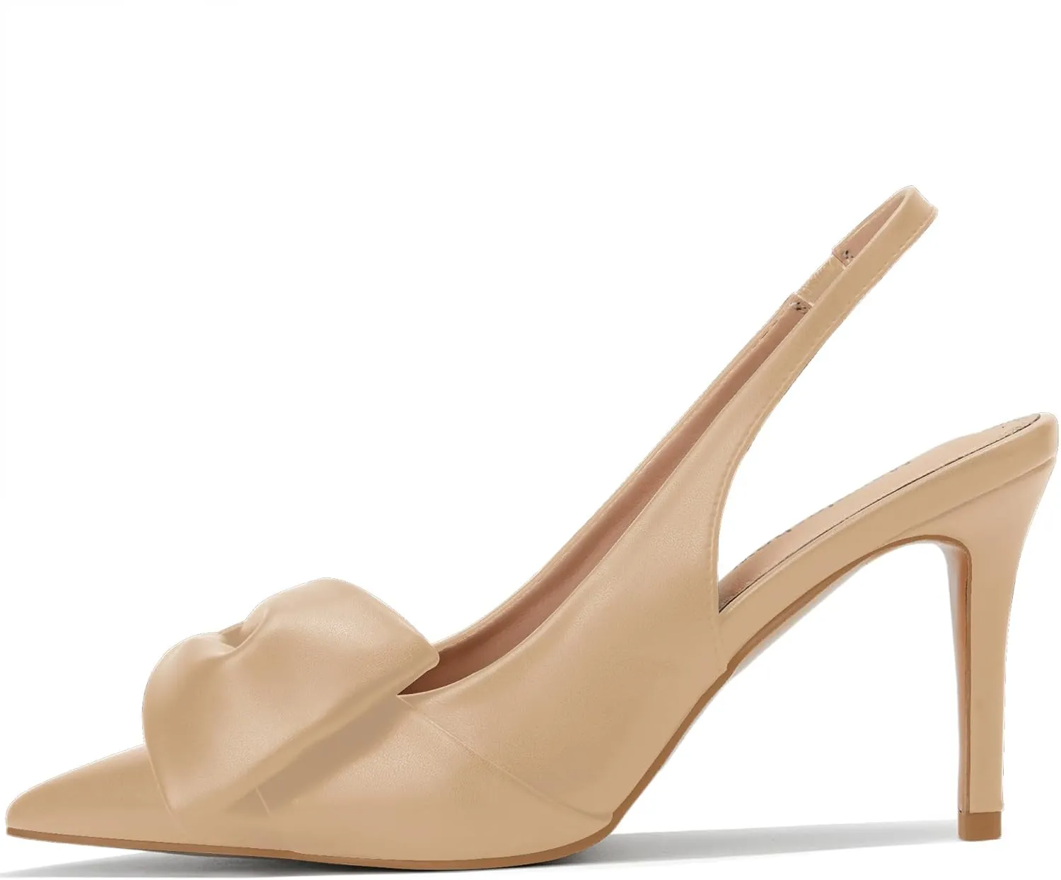 Women's Slingback Heels with Bow Leather Pointed Toe Pumps with Elasticated Strap 3.3" High Heels Evening Comfy Dress Shoes
