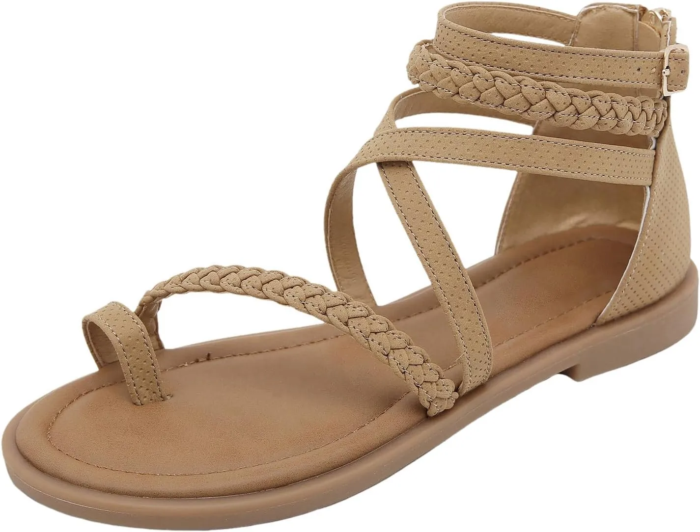 Womens Strappy Sandals Trendy Comfortable Beach Flat Sandals Summer Slip On Shoes Ankle Strap Casual Dressy Sandal