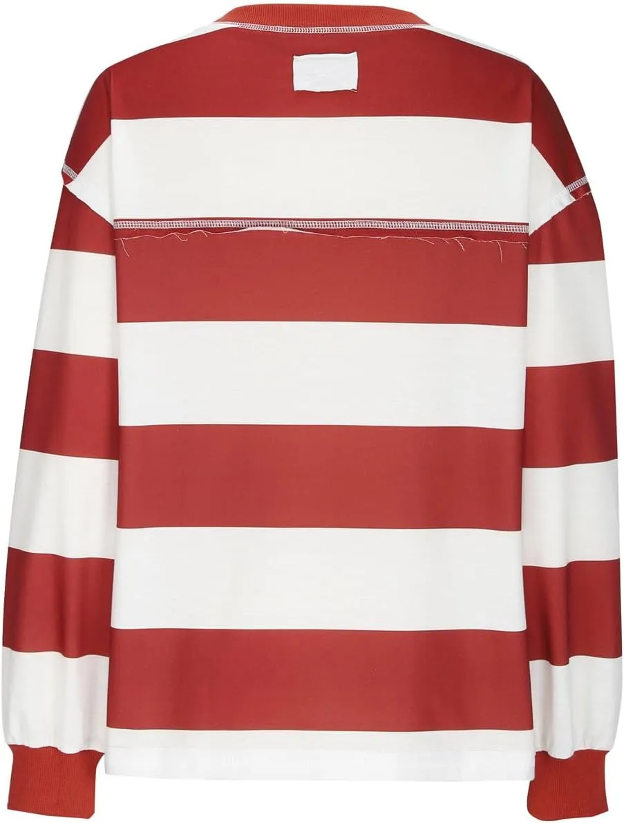 Women's Striped Sweatshirt Long Sleeve Shirts Crewneck Oversized Casual Pullover Top 2024 Fall Fashion Outfits Clothes