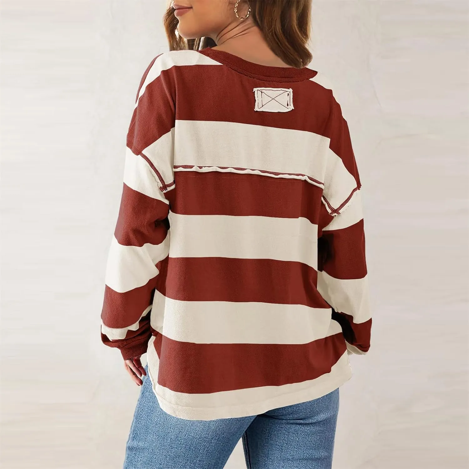 Women's Striped Sweatshirt Long Sleeve Shirts Crewneck Oversized Casual Pullover Top 2024 Fall Fashion Outfits Clothes