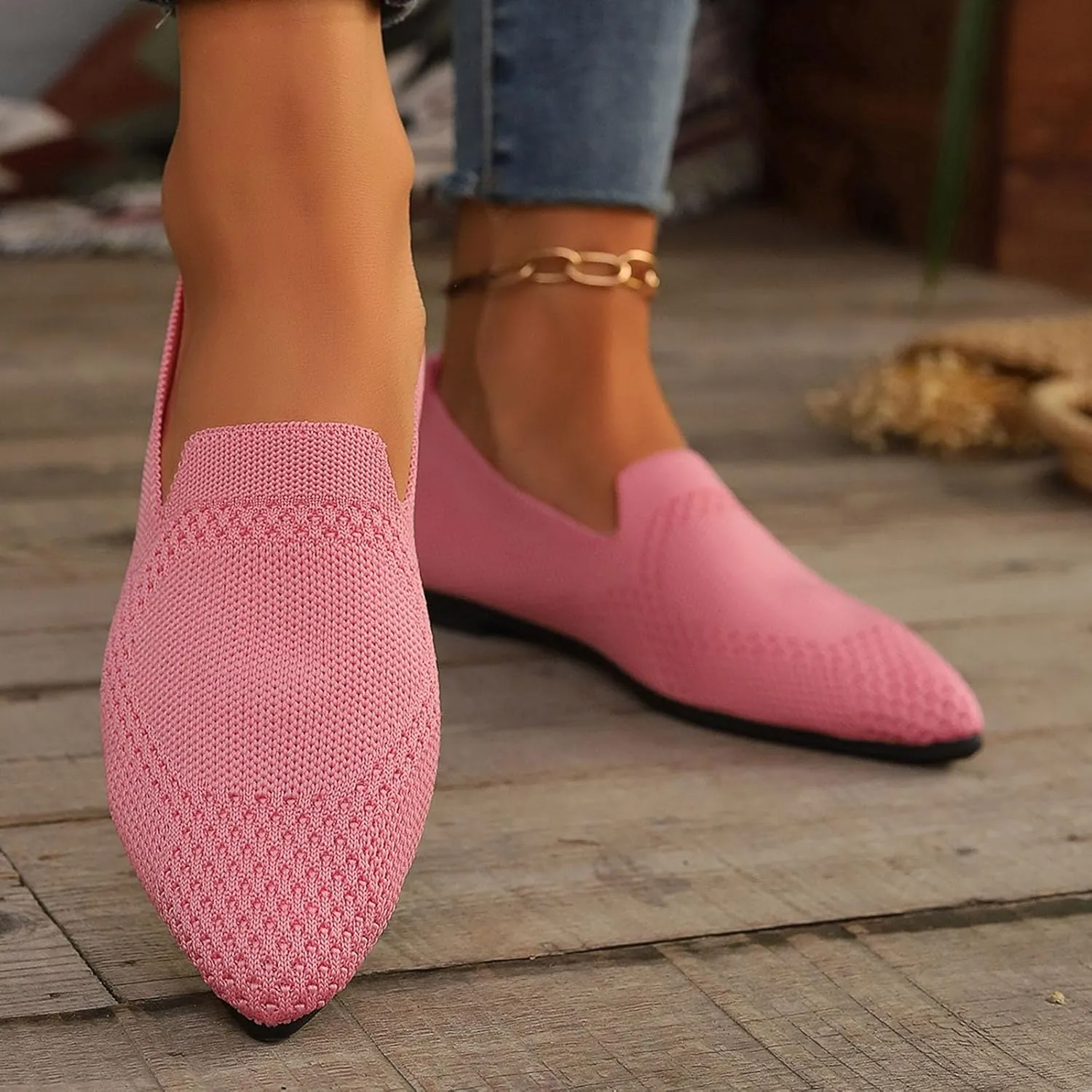 Women's Summer Flat Shoes Fashion Mesh Pointed Toe Breathable Solid Color Casual Shoes Lightweight Dressy Casual Shoes