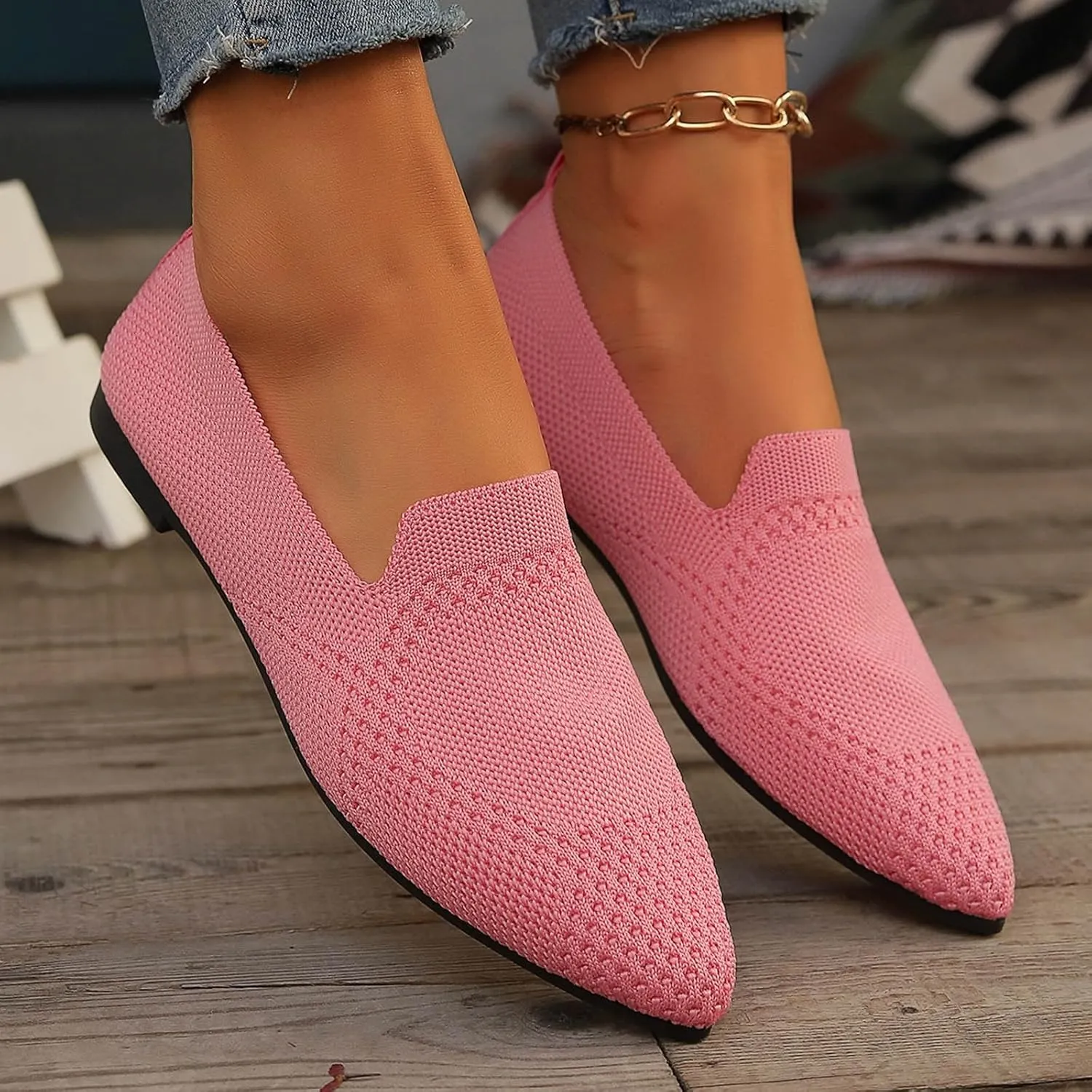 Women's Summer Flat Shoes Fashion Mesh Pointed Toe Breathable Solid Color Casual Shoes Lightweight Dressy Casual Shoes