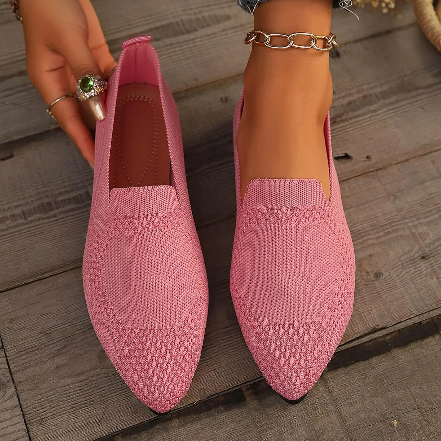 Women's Summer Flat Shoes Fashion Mesh Pointed Toe Breathable Solid Color Casual Shoes Lightweight Dressy Casual Shoes