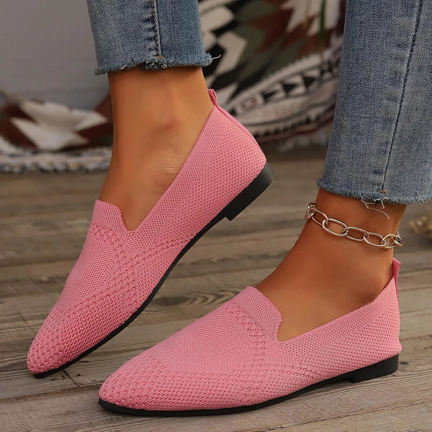 Women's Summer Flat Shoes Fashion Mesh Pointed Toe Breathable Solid Color Casual Shoes Lightweight Dressy Casual Shoes