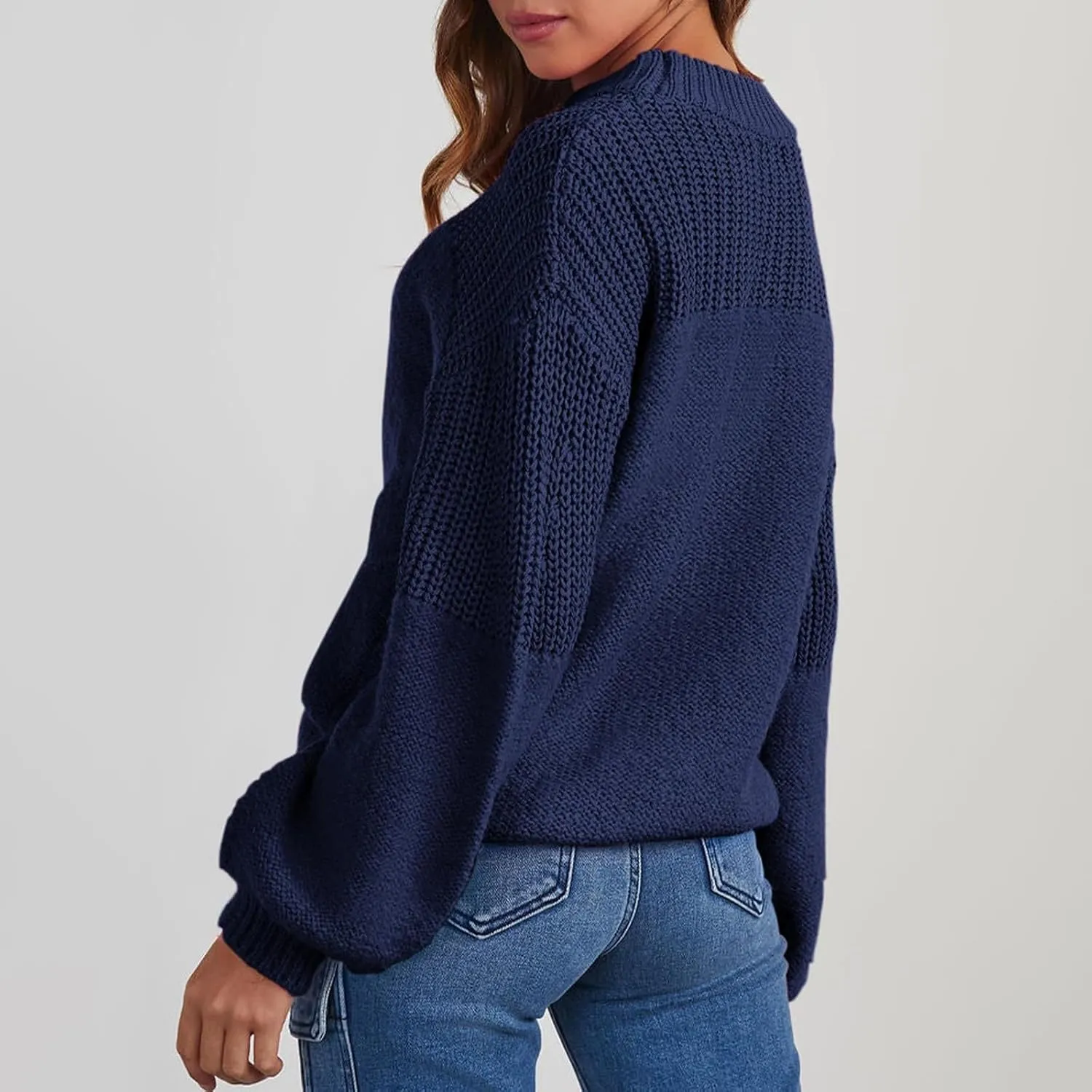 Womens Sweaters Crewneck Cable Knit Long Sleeve Pullover Sweaters Loose Casual Solid Color Jumper Tops S-XXL