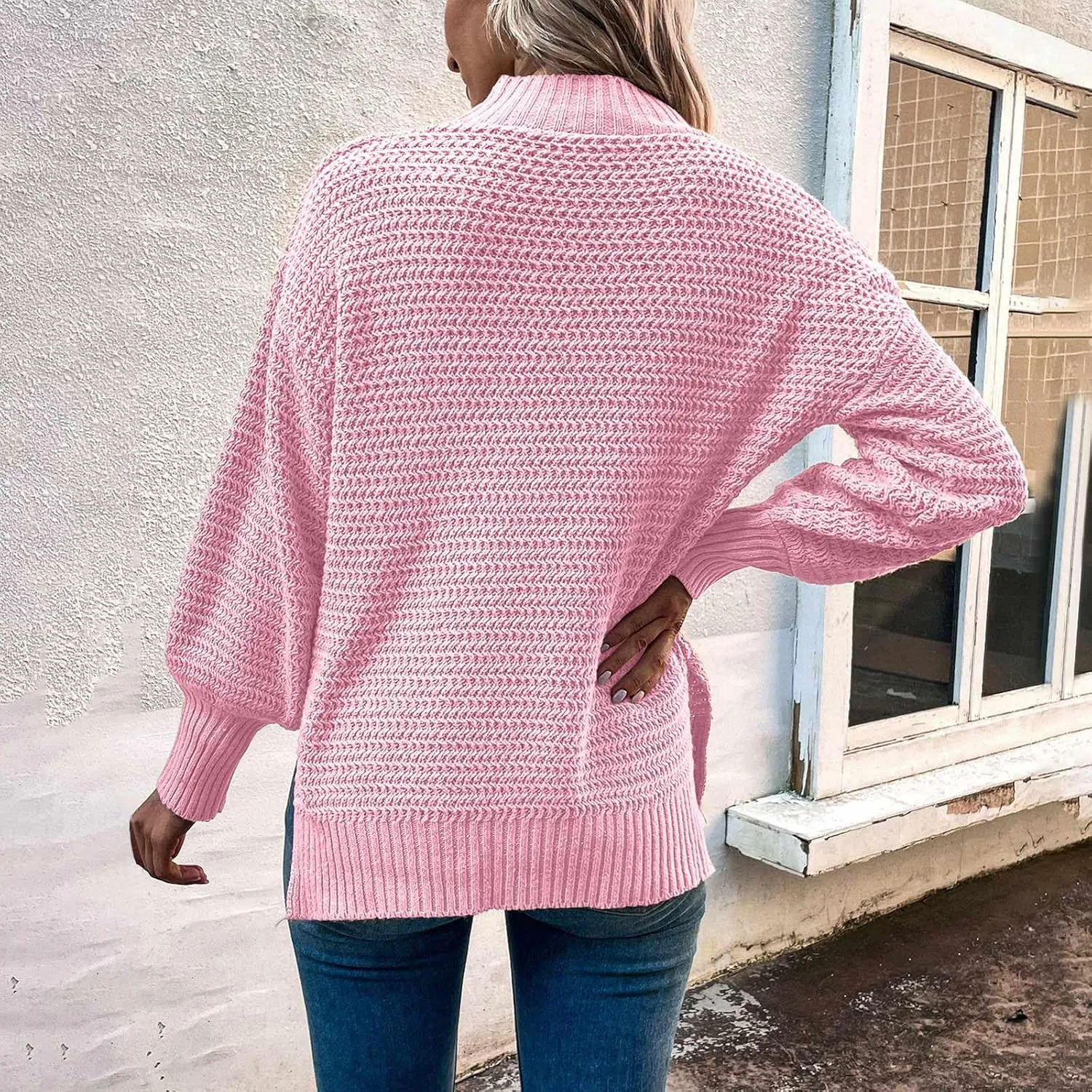 Womens Sweaters Dressy Casual 2024 Oversized Long Sleeve Mock Neck Chunky Knit Pullovers Fall Winter Sweater Tops