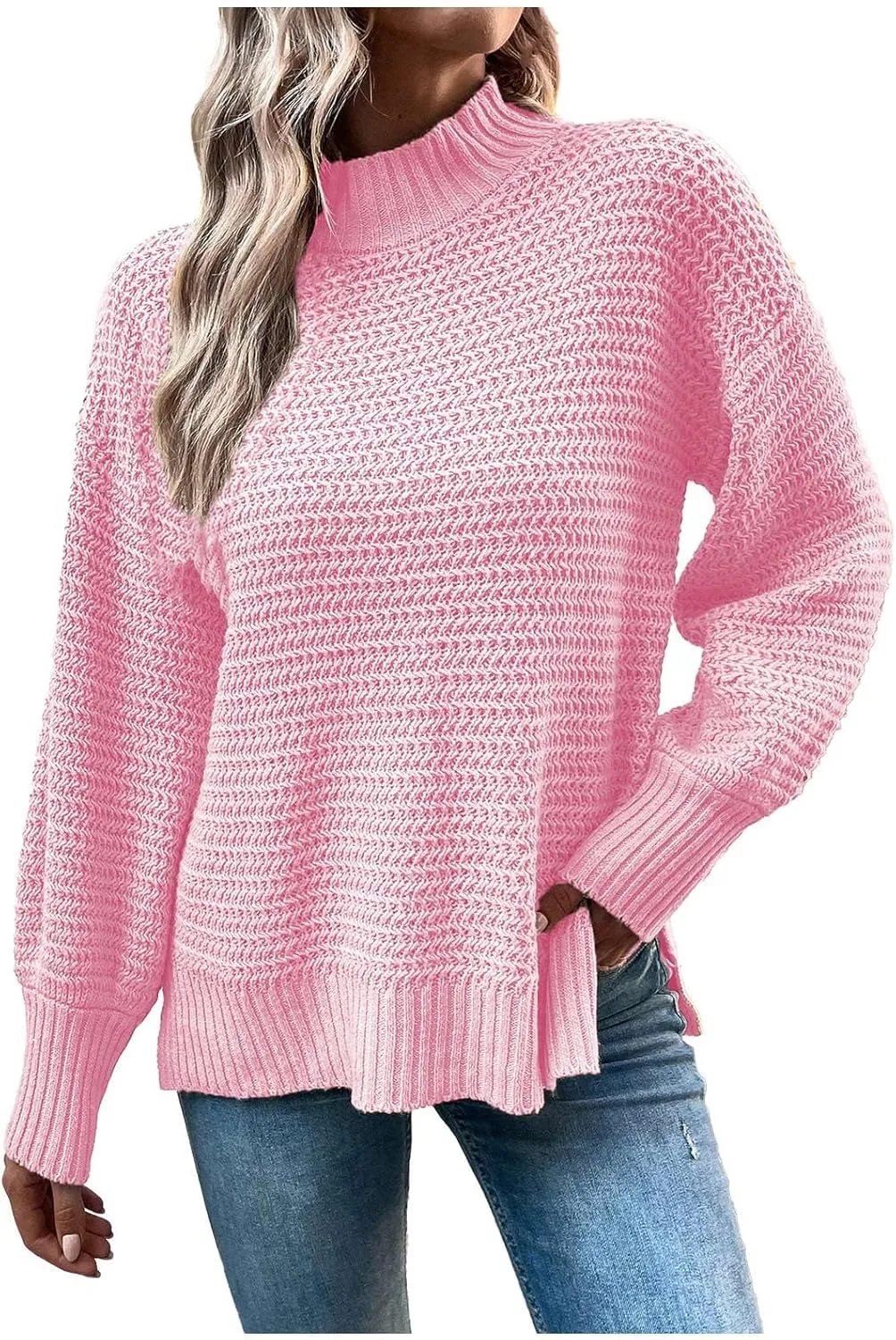 Womens Sweaters Dressy Casual 2024 Oversized Long Sleeve Mock Neck Chunky Knit Pullovers Fall Winter Sweater Tops