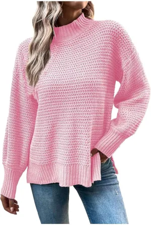 Womens Sweaters Dressy Casual 2024 Oversized Long Sleeve Mock Neck Chunky Knit Pullovers Fall Winter Sweater Tops