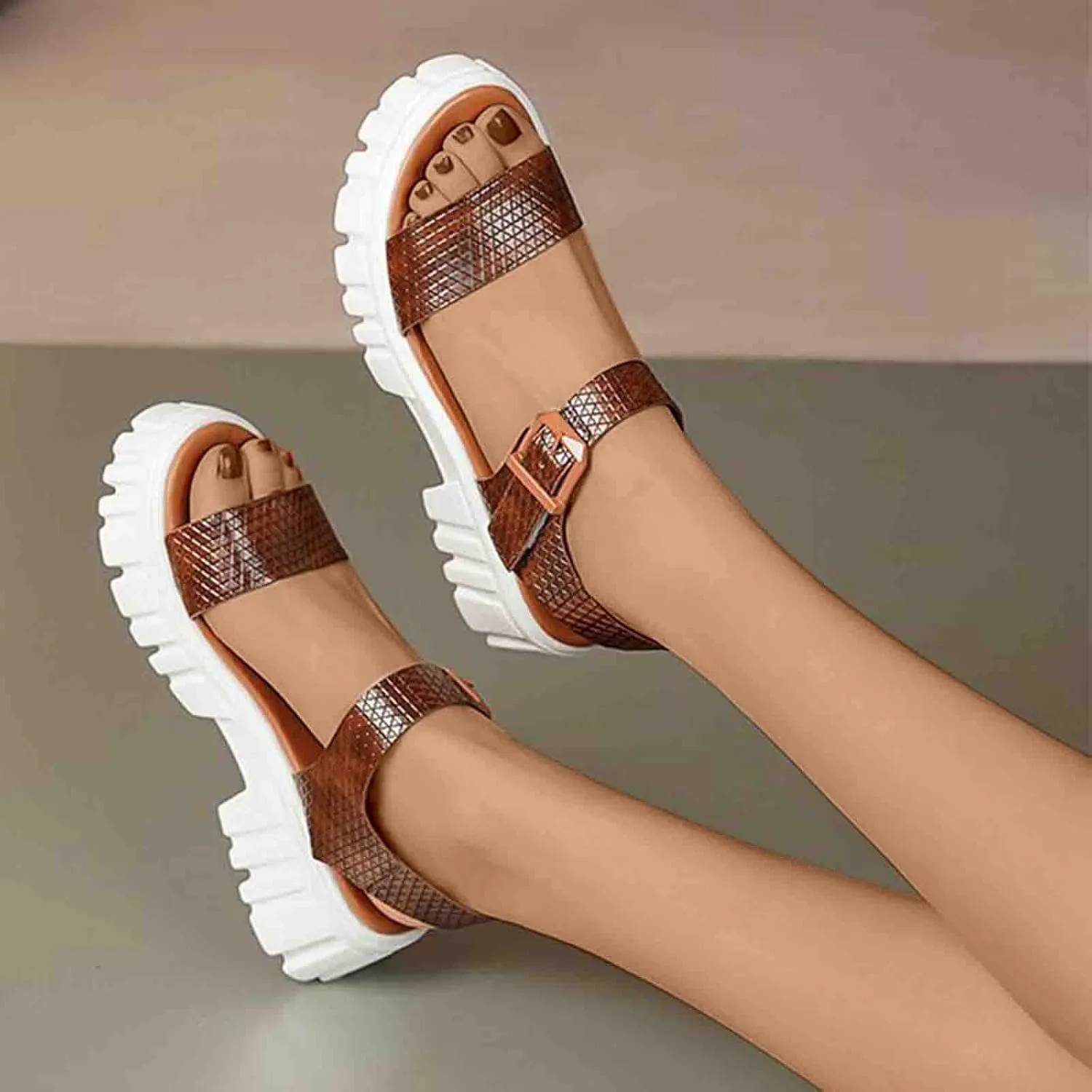 Women's Thick Strappy Chunky Sandal Hook and Eye Solid Platform Shoe Open Toe Slingback Sandals Summer Spring Shoes