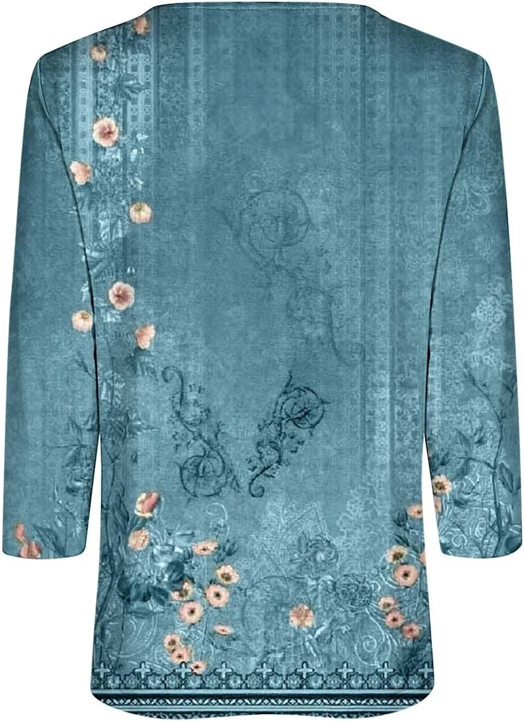 Womens Tops Casual 3/4 Sleeve Shirts Button Down V Neck Tunic Tshirts Summer Vintage Floral Print Henley Blouses Tee