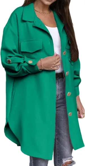 Womens Trench Coat Casual Long Sleeve Mid Length Pea Coats Fall Button Down Lapel Jacket Coats Outwear with Pocket