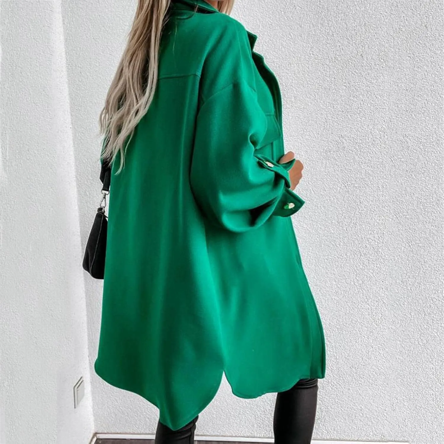 Womens Trench Coat Casual Long Sleeve Mid Length Pea Coats Fall Button Down Lapel Jacket Coats Outwear with Pocket
