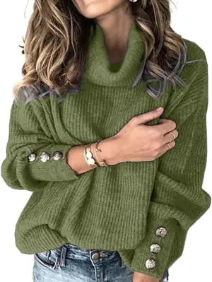 Women's Turtleneck Chunky Pullover Oversized Sweaters Cowl Neck Long Sleeve Winter Slouchy Loose Knit Sweaters
